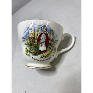 VTG Duchess BONE CHINA "Souvenir Of Wales Tea Coffee Cup UK Woman Spinning Wheel